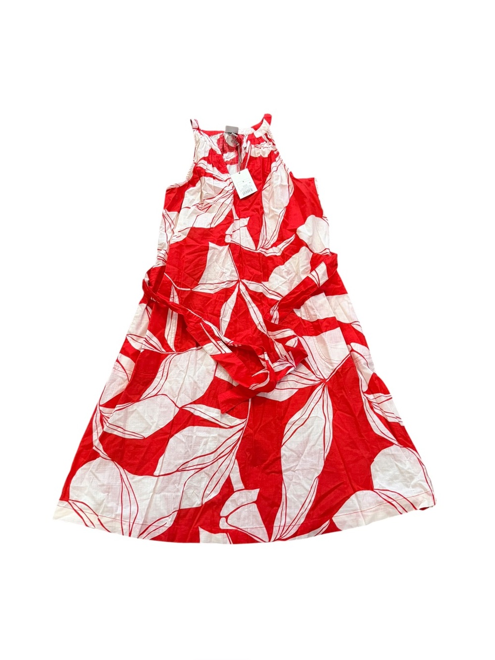 A New Day Dress Tie Waist Red & White Dress  Tropical Floral Small NWT